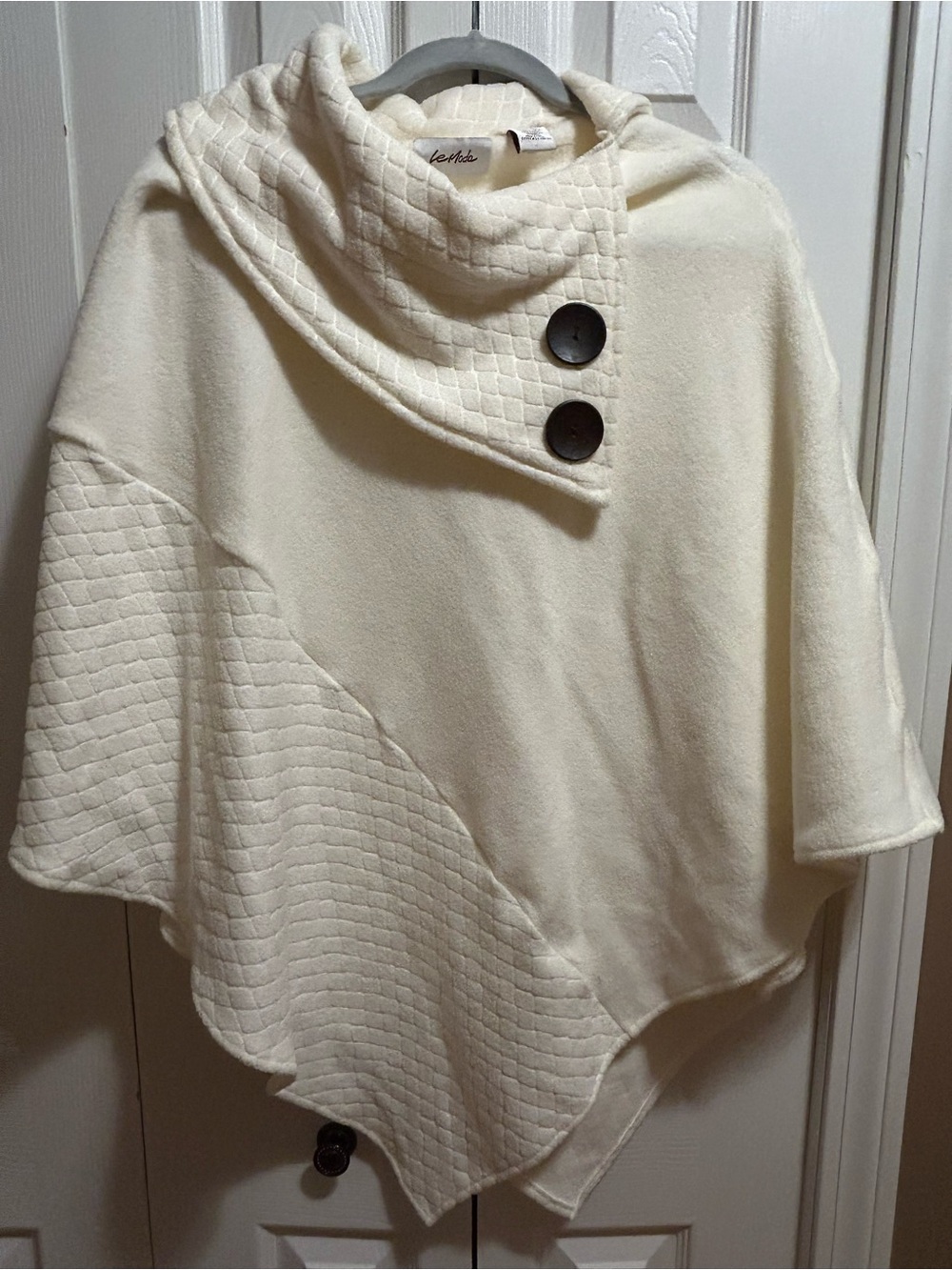 Le Moda Cream Quilted Button Poncho Sweater